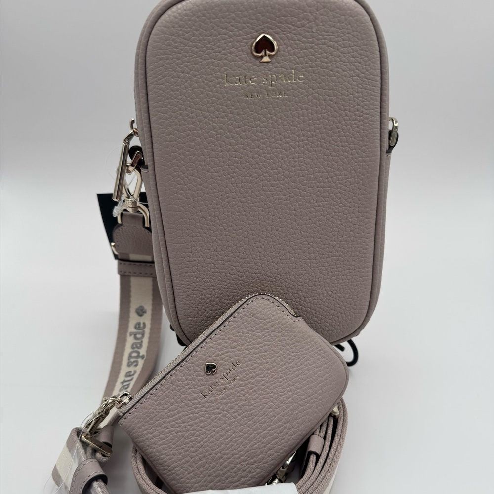Kate Spade Beige Pebbled Leather Crossbody Bag and Pouch Set